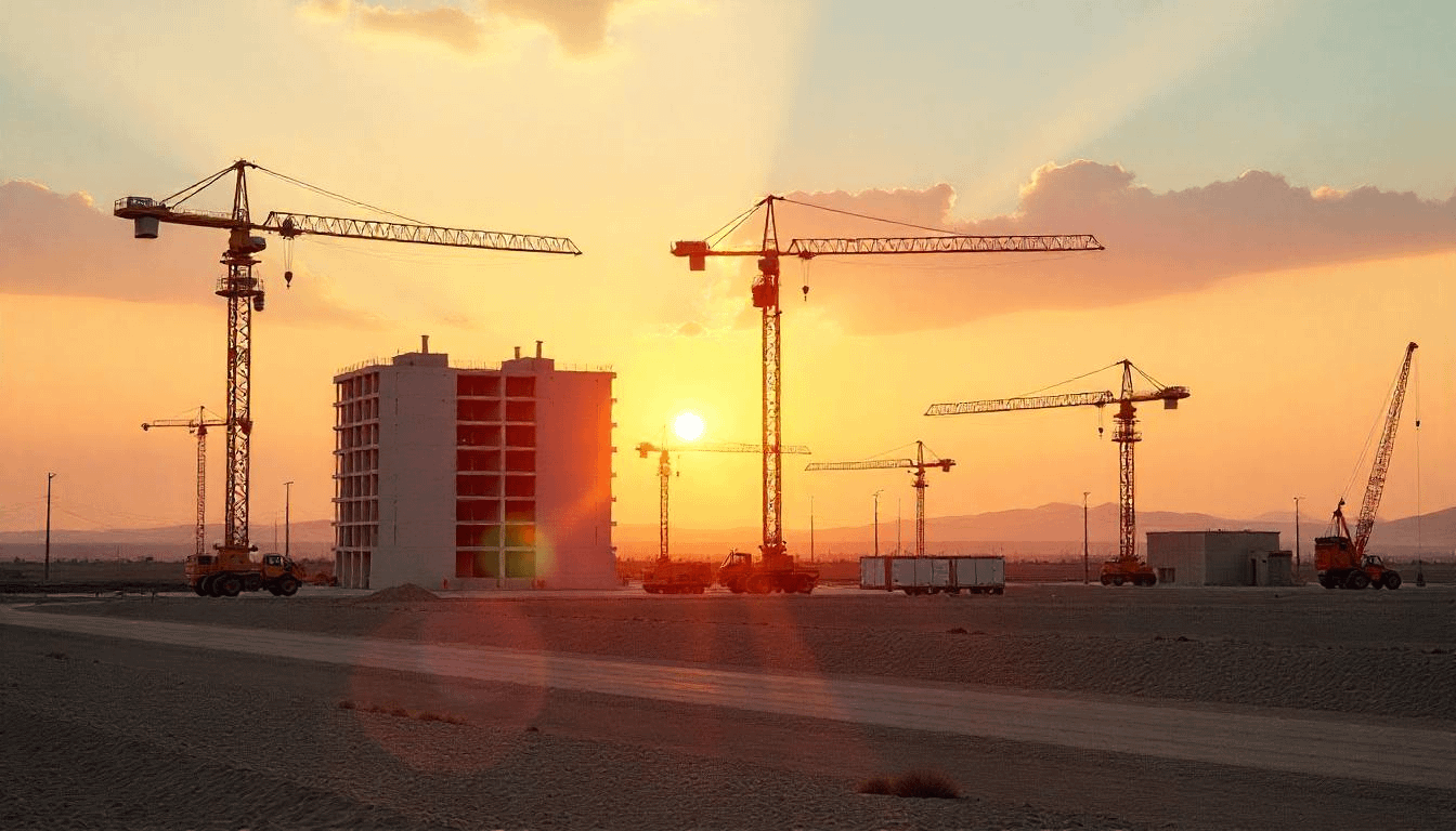 South Asian construction workers on-site in the Middle East contributing to infrastructure projects.